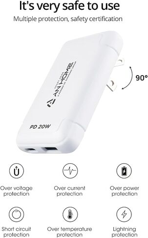AnHome 20W USB C Dual Port PD Ultra Slim Block شاحن سريع (Cargador rápido)، شحن سريع من النوع C متوافق مع iPhone 11/12/13/14/15 Pro Max، Pixel، Galaxy S23/S22/S21/S20، iPad والمزيد in Kuwait