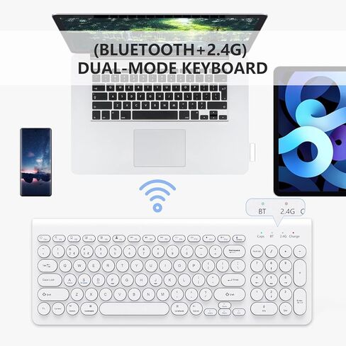 لوحة مفاتيح بلوتوث لاسلكية، وضع مزدوج (بلوتوث + لاسلكي)، لوحة مفاتيح كاملة الحجم قابلة لإعادة الشحن مع لوحة أرقام، لوحة مفاتيح لنظام التشغيل Windows/iOS/Android، iPad/iPhone/الكمبيوتر اللوحي/Mac/الكمبيوتر/الكمبيوتر المحمول (أسود) in Kuwait