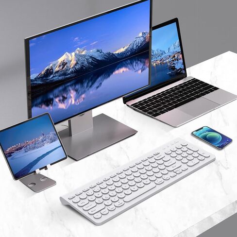 لوحة مفاتيح بلوتوث لاسلكية، وضع مزدوج (بلوتوث + لاسلكي)، لوحة مفاتيح كاملة الحجم قابلة لإعادة الشحن مع لوحة أرقام، لوحة مفاتيح لنظام التشغيل Windows/iOS/Android، iPad/iPhone/الكمبيوتر اللوحي/Mac/الكمبيوتر/الكمبيوتر المحمول (أسود) in Kuwait