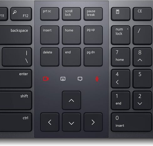 لوحة مفاتيح Dell Premier Collaboration - KB900، لاسلكية 2.4 جيجا هرتز، بلوتوث 5.1، قابلة للشحن، تشغيل/إيقاف الميكروفون، تشغيل/إيقاف الفيديو، الدردشة، مشاركة الشاشة، تشغيل/إيقاف الإضاءة الخلفية، مفاتيح مقص، تعديل الإمالة - جرافيت in Saudi Arabia