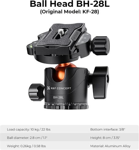 K&F CONCEPT 78 inch DSLR Camera Tripod | Magnesium Alloy, Multi-Angle Center Column, Max Load 22lbs/10kg, O234A7+BH-28L + Arm Kits in Saudi Arabia