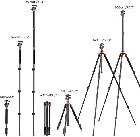 K&F CONCEPT 78 inch DSLR Camera Tripod | Magnesium Alloy, Multi-Angle Center Column, Max Load 22lbs/10kg, O234A7+BH-28L + Arm Kits in Saudi Arabia
