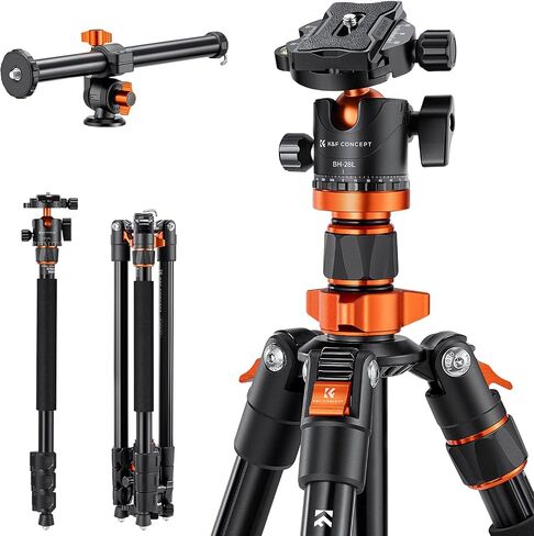 K&F CONCEPT 78 inch DSLR Camera Tripod | Magnesium Alloy, Multi-Angle Center Column, Max Load 22lbs/10kg, O234A7+BH-28L + Arm Kits in Saudi Arabia