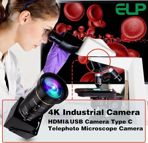 ELP 4K USB HDMI USB Camera Manual Zoom Webcam Variable Focus PC Camera Mini Close-up Camera for Computer H.264 Telescope USB Security Camera 8mp IMX415 Industrial CCTV Camera (5-50mm 10X Zoom Lens) in Kuwait