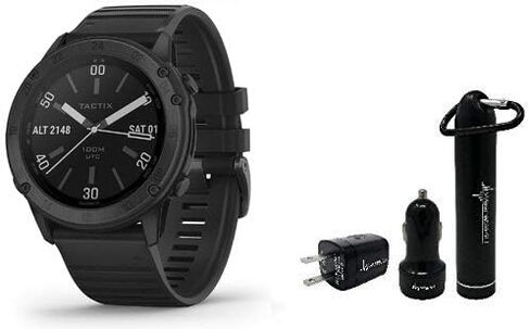 ساعة Garmin tactix Delta، ساعة ذكية متميزة بنظام تحديد المواقع العالمي (GPS) مع ميزات تكتيكية متخصصة، مصممة لتلبية المعايير العسكرية مع حزمة الطاقة النهائية Wearable4U (أسود) in Kuwait
