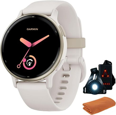 Garmin 010-02862-11 Vivoactive 5 Fitness Smartwatch, Ivory Bundle with Workout Cooling Sport Towel and Deco Essentials Wearable Commuter Front and Rear Safety Light in Saudi Arabia