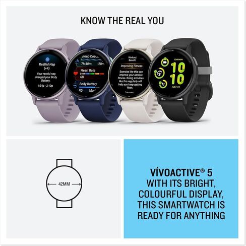 Garmin 010-02862-11 Vivoactive 5 Fitness Smartwatch, Ivory Bundle with Workout Cooling Sport Towel and Deco Essentials Wearable Commuter Front and Rear Safety Light in Saudi Arabia