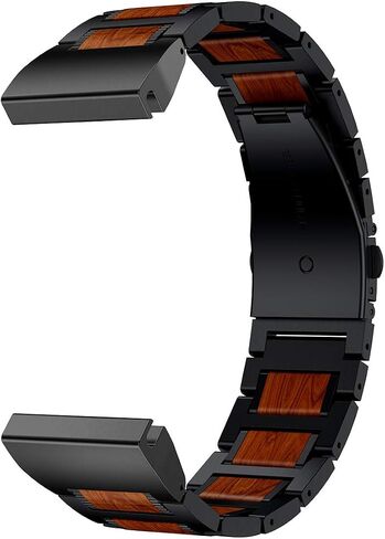 LDFAS Fenix 6 Pro/5 Plus Band, Natural Wood Red Sandalwood Black Stainless Steel Metal Watch Band, 22mm Quick Release Easy Fit Strap Compatible for Garmin Fenix 5 6 Pro/Forerunner 935/945 Smartwatch in Saudi Arabia