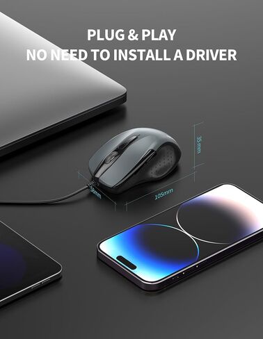 TECKNET ماوس سلكي USB، ماوس سلكي بـ 6 أزرار مع 2 نقطة في البوصة قابلة للتعديل، ماوس كمبيوتر بصري بتصميم مريح وسلك بطول 5 أقدام للكمبيوتر المحمول، Chromebook، الكمبيوتر الشخصي، سطح المكتب، Mac، الكمبيوتر المحمول - أحمر in Kuwait