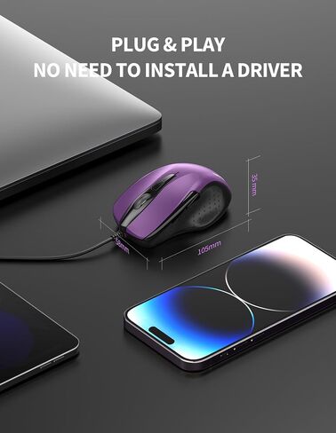 TECKNET ماوس سلكي USB، ماوس سلكي بـ 6 أزرار مع 2 نقطة في البوصة قابلة للتعديل، ماوس كمبيوتر بصري بتصميم مريح وسلك بطول 5 أقدام للكمبيوتر المحمول، Chromebook، الكمبيوتر الشخصي، سطح المكتب، Mac، الكمبيوتر المحمول - أحمر in Kuwait