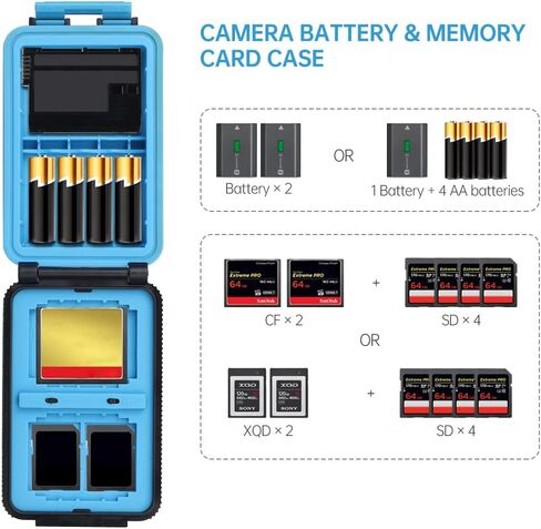 Camera Battery Memory Card Case Professional Waterproof & Shockproof Camera Battery Storage Box Hold 2 Camera Batteries 4 SD SDXC SDHC Cards 2 XQD Cards or 2 CF Cards(Orange) in Kuwait