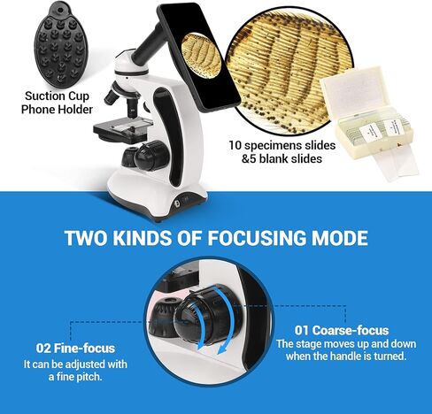 مجهر بيولوجي مع شرائح للبالغين، مجهر مركب 40X-2000X للطلاب، مجهر LED مزدوج مع محول الهاتف، مجموعة مجهر للأطفال، مجهر أحادي الرؤية للمختبر العلمية والدراسة المنزلية in Kuwait