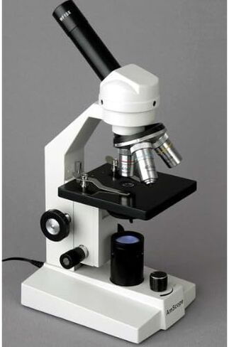 AmScope M200B-LED Cordless Monocular Compound Microscope, WF10x and WF20x Eyepieces, 40x-800x Magnification, LED Illumination, Brightfield, Single-Lens Condenser, Coarse and Fine Focus, Plain Stage, 110V or Cordless Operation in Saudi Arabia