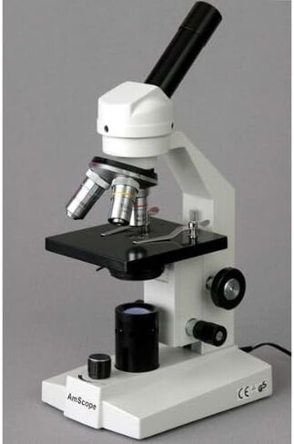 AmScope M200B-LED Cordless Monocular Compound Microscope, WF10x and WF20x Eyepieces, 40x-800x Magnification, LED Illumination, Brightfield, Single-Lens Condenser, Coarse and Fine Focus, Plain Stage, 110V or Cordless Operation in Saudi Arabia