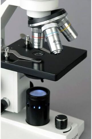 AmScope M200B-LED Cordless Monocular Compound Microscope, WF10x and WF20x Eyepieces, 40x-800x Magnification, LED Illumination, Brightfield, Single-Lens Condenser, Coarse and Fine Focus, Plain Stage, 110V or Cordless Operation in Saudi Arabia