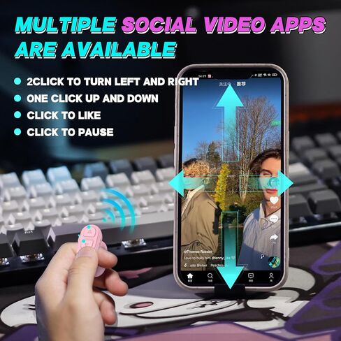 SSOBZELR Tiktok Scroll Ring مع بلوتوث، جهاز Kindle App Remote Page Turner Clicker، مع حامل الهاتف المحمول، زر مصراع الكاميرا اللاسلكية - متوافق مع iPhone، Ipad، Android (Lake Green) in Kuwait