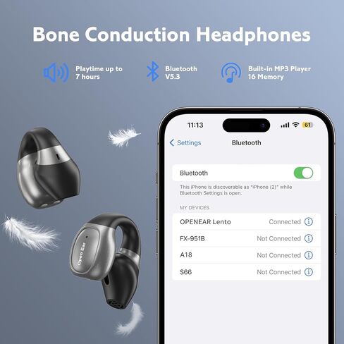 سماعات أذن بلوتوث، سماعات أذن رياضية مفتوحة بمشبك على سماعات الأذن، سماعة أذن بلوتوث 5.3 لمكالمات الضوضاء، سماعة بلوتوث لاسلكية لتوصيل الهواء لركوب الدراجات، والجري، والمشي، والقيادة in Kuwait
