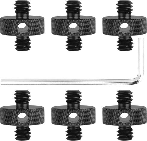 Upgraded 1/4" Male to 1/4" Male Threaded Tripod Screw Adapter Standard Mounting Thread Converter w/Hole for Camera Cage Mount Light Stand Monopo Shoulder Rig Tripod-6 Packs(Hex Wrench Included) in Saudi Arabia