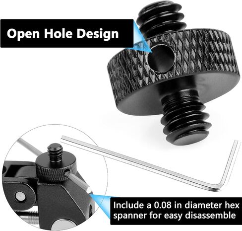 Upgraded 1/4" Male to 1/4" Male Threaded Tripod Screw Adapter Standard Mounting Thread Converter w/Hole for Camera Cage Mount Light Stand Monopo Shoulder Rig Tripod-6 Packs(Hex Wrench Included) in Saudi Arabia