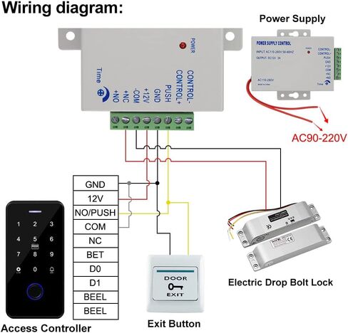 QTTYELOK Bluetooth Tuya Door Access Control System Kit IP68 Waterproof NFC RFID Fingerprint Keyboard + NC Fail Safe Electric Strike Locks + DC12V Power Supply + 10pcs 13.56Mz Keyfobs in Saudi Arabia