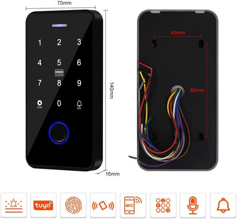 QTTYELOK Bluetooth Tuya Door Access Control System Kit IP68 Waterproof NFC RFID Fingerprint Keyboard + NC Fail Safe Electric Strike Locks + DC12V Power Supply + 10pcs 13.56Mz Keyfobs in Saudi Arabia
