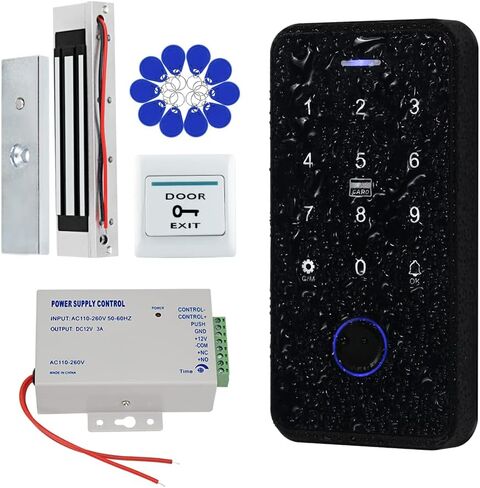 QTTYELOK بلوتوث Tuya نظام التحكم في الوصول إلى الباب عدة IP68 مقاوم للماء NFC RFID لوحة مفاتيح بصمة + NC فشل آمن أقفال الضربة الكهربائية + مصدر طاقة DC12V + 10 قطعة 13.56 ميجا هرتز Keyfobs in Kuwait