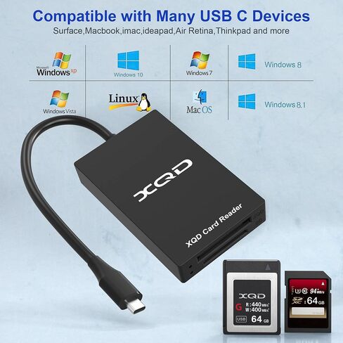XQD Card Reader USB C XQD/SD Reader Dual Slot Memory Card Reader 5Gpbs Super Speed Support Sony G/M Series, Lexar 2933x/1400x USB Mark XQD Card,SD Card for Windows/Mac OS,Type-C XQD Card Reader in Kuwait