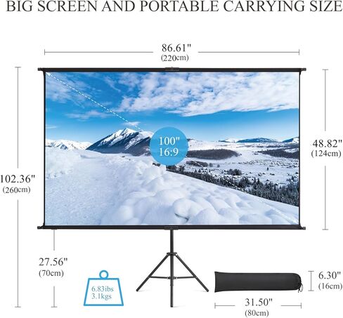 شاشة جهاز عرض محمولة مع حامل، 100 انش 16:9، شاشة عرض خارجية، شاشة عرض 2 في 1، قابلة للطي، قابلة للكي والغسل، فكرة للسينما المنزلية، الاعمال، حفلة الفناء الخلفي، الالعاب. in Kuwait