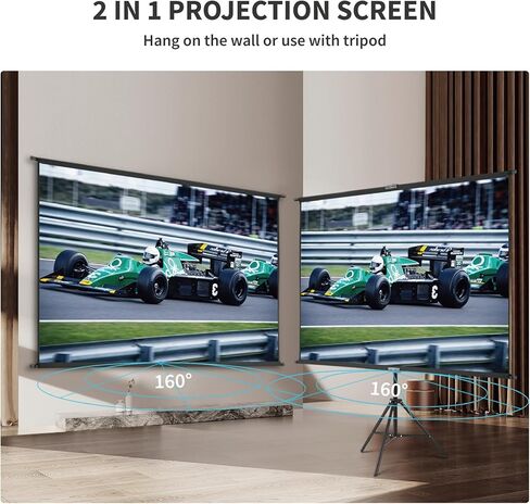 شاشة جهاز عرض محمولة مع حامل، 100 انش 16:9، شاشة عرض خارجية، شاشة عرض 2 في 1، قابلة للطي، قابلة للكي والغسل، فكرة للسينما المنزلية، الاعمال، حفلة الفناء الخلفي، الالعاب. in Kuwait