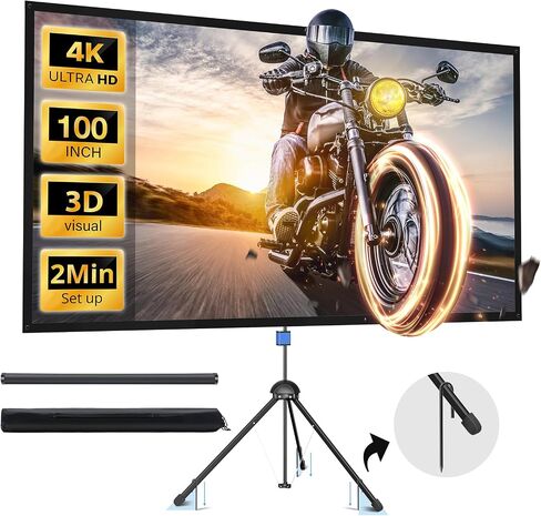 Projector Screen with Stand, Paris RHÔNE 100-inch Outdoor Indoor Projector Screen 16:9 4K HD PVC, 1.5 Gain Portable Wrinkle-Free Movie Screen for Home Backyard Theater with Carry Bag, Ground Nails in Saudi Arabia