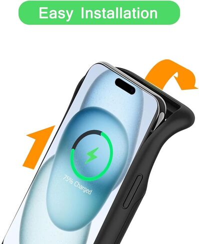 حافظة شحن لاسلكية لهاتف iPhone 15، حافظة بطارية واقية محمولة قابلة لإعادة الشحن بسعة 10000 مللي أمبير في الساعة، شحن لاسلكي متوافقة مع iPhone 15 (6.1 بوصة) حافظة شاحن بطارية ممتدة (أسود) in Kuwait