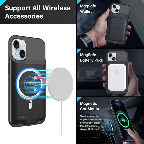 حافظة شحن لاسلكية لهاتف iPhone 15، حافظة بطارية واقية محمولة قابلة لإعادة الشحن بسعة 10000 مللي أمبير في الساعة، شحن لاسلكي متوافقة مع iPhone 15 (6.1 بوصة) حافظة شاحن بطارية ممتدة (أسود) in Kuwait