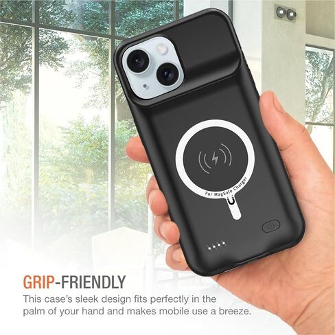 حافظة شحن لاسلكية لهاتف iPhone 15، حافظة بطارية واقية محمولة قابلة لإعادة الشحن بسعة 10000 مللي أمبير في الساعة، شحن لاسلكي متوافقة مع iPhone 15 (6.1 بوصة) حافظة شاحن بطارية ممتدة (أسود) in Kuwait