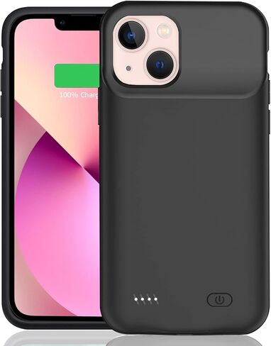 Battery Case for iPhone 13, Upgraded 7000mAh Ultra-Slim Rechargeable Portable Protective Charging Case Extended Battery Pack Compatible with iPhone 13 (6.1 inch) Charger Case Support Carplay (Black) in Kuwait