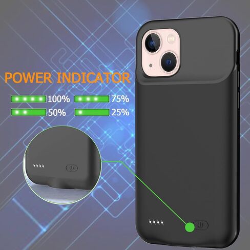Battery Case for iPhone 13, Upgraded 7000mAh Ultra-Slim Rechargeable Portable Protective Charging Case Extended Battery Pack Compatible with iPhone 13 (6.1 inch) Charger Case Support Carplay (Black) in Kuwait