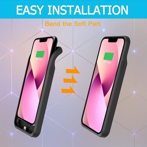 Battery Case for iPhone 13, Upgraded 7000mAh Ultra-Slim Rechargeable Portable Protective Charging Case Extended Battery Pack Compatible with iPhone 13 (6.1 inch) Charger Case Support Carplay (Black) in Kuwait