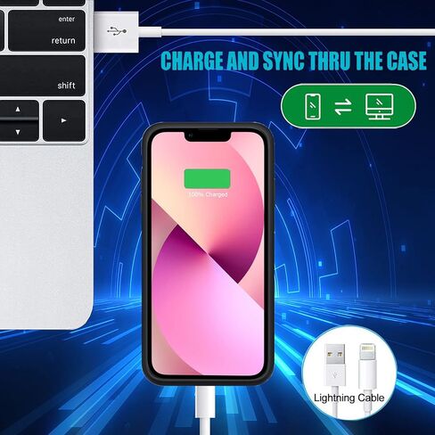 Battery Case for iPhone 13, Upgraded 7000mAh Ultra-Slim Rechargeable Portable Protective Charging Case Extended Battery Pack Compatible with iPhone 13 (6.1 inch) Charger Case Support Carplay (Black) in Kuwait