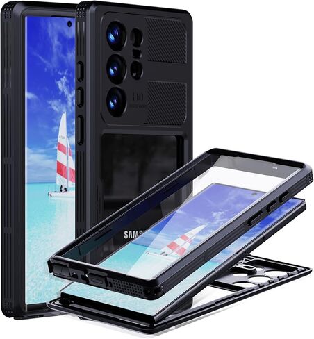 حافظة MRUOZRUI لهاتف Samsung Galaxy S23 Ultra، IP68 مقاومة للماء والصدمات والغبار والثلج، حافظة متينة واقية لكامل الجسم مع واقي شاشة مدمج لهاتف Galaxy S23 Ultra 5G 6.8 بوصة 2023 أسود in Kuwait