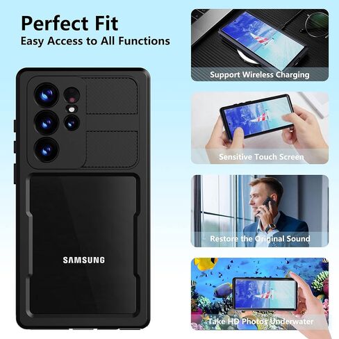 حافظة MRUOZRUI لهاتف Samsung Galaxy S23 Ultra، IP68 مقاومة للماء والصدمات والغبار والثلج، حافظة متينة واقية لكامل الجسم مع واقي شاشة مدمج لهاتف Galaxy S23 Ultra 5G 6.8 بوصة 2023 أسود in Kuwait