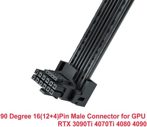 JOYJOM PCI-e 5.0 12VHPWR 16 دبوس محول الزاوية اليمنى أنثى إلى ذكر كابل تمديد، 16AWG 600W 12VHPWR 90 درجة محول لبطاقة الرسومات GPU 12+4pin RTX 3090Ti 4070Ti 4080 4090 (النوع B) in Kuwait