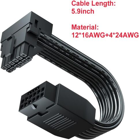 JOYJOM PCI-e 5.0 12VHPWR 16 دبوس محول الزاوية اليمنى أنثى إلى ذكر كابل تمديد، 16AWG 600W 12VHPWR 90 درجة محول لبطاقة الرسومات GPU 12+4pin RTX 3090Ti 4070Ti 4080 4090 (النوع B) in Kuwait