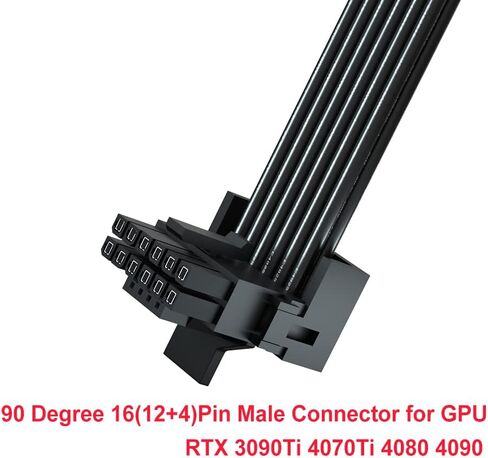 JOYJOM PCI-e 5.0 12VHPWR 16 دبوس محول الزاوية اليمنى أنثى إلى ذكر كابل تمديد، 16AWG 600W 12VHPWR 90 درجة محول لبطاقة الرسومات GPU 12+4pin RTX 3090Ti 4070Ti 4080 4090 (النوع B) in Kuwait