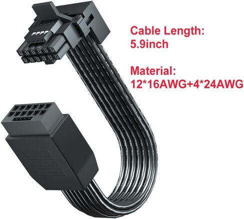 JOYJOM PCI-e 5.0 12VHPWR 16 دبوس محول الزاوية اليمنى أنثى إلى ذكر كابل تمديد، 16AWG 600W 12VHPWR 90 درجة محول لبطاقة الرسومات GPU 12+4pin RTX 3090Ti 4070Ti 4080 4090 (النوع B) in Kuwait