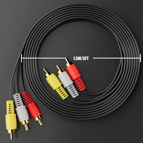 Eanetf 3RCA Cable Audio Video 5ft Gold Plated for Home Theater - 1pcs | 3RCA male to male audio/video cable, 5ft, 24K gold plated, Pure copper core, For DVD/VCR/HDTV/home theater, Plug and play in Kuwait