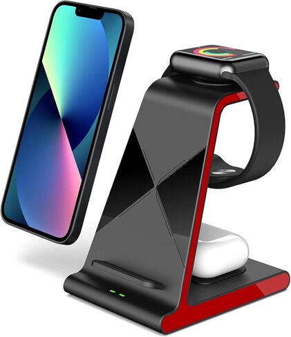 شاحن لاسلكي لسلسلة iPhone 13، محطة شحن iPhone متوافقة مع iPhone 13 12 11 Pro Max Mini XS SE 8، شاحن iWatch لساعة Apple Watch 7 SE 6 5 4 3 2 1، Airpods الجيل الثالث/Airpods Pro in Kuwait