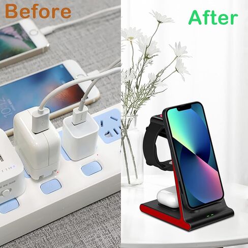شاحن لاسلكي لسلسلة iPhone 13، محطة شحن iPhone متوافقة مع iPhone 13 12 11 Pro Max Mini XS SE 8، شاحن iWatch لساعة Apple Watch 7 SE 6 5 4 3 2 1، Airpods الجيل الثالث/Airpods Pro in Kuwait