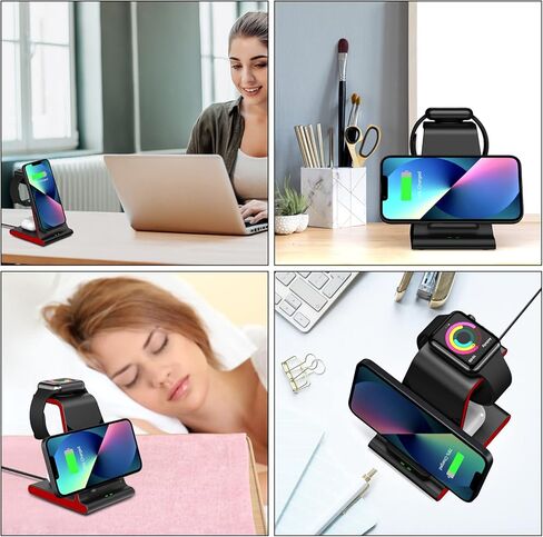 شاحن لاسلكي لسلسلة iPhone 13، محطة شحن iPhone متوافقة مع iPhone 13 12 11 Pro Max Mini XS SE 8، شاحن iWatch لساعة Apple Watch 7 SE 6 5 4 3 2 1، Airpods الجيل الثالث/Airpods Pro in Kuwait