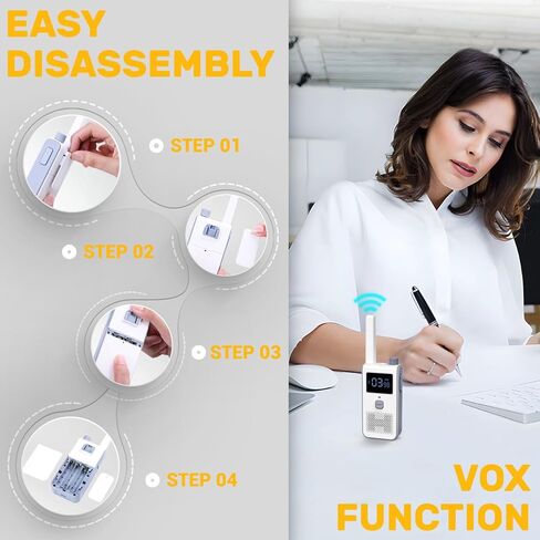 Walkie talkies, AIKTUPSY Long Range Two Way Radio 2 Pack with 22 FRS Channels, Walkie Talkie Long Range with VOX Talking Belt Clip for Outdoor Hiking Climbing Fishing - White in Kuwait