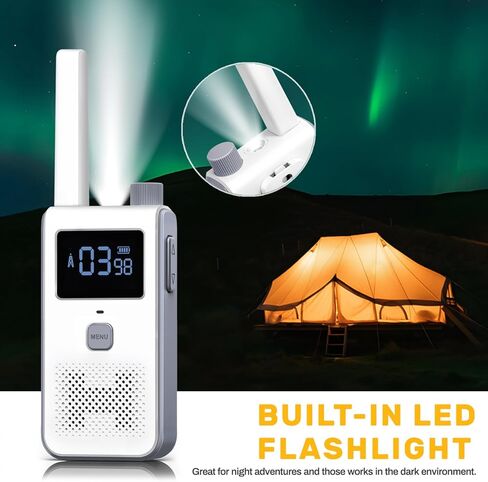 Walkie talkies, AIKTUPSY Long Range Two Way Radio 2 Pack with 22 FRS Channels, Walkie Talkie Long Range with VOX Talking Belt Clip for Outdoor Hiking Climbing Fishing - White in Kuwait