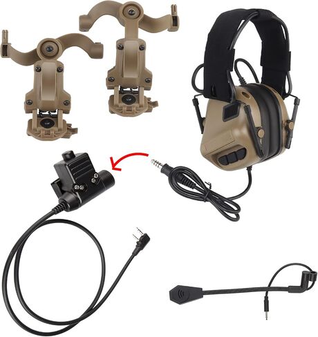 Tactical Shooting Headset + with U94 PTT 2pin with ARC Rail Adapter Noise Reduction & Sound Pickup Ear Protection (Tan) in Kuwait